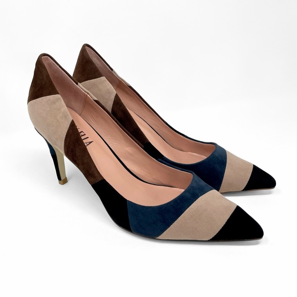 🆕 Billy Ella Patchwork Heel Size 10 Suede Leather Pointed Toe Colorblock Pump - Picture 4 of 13